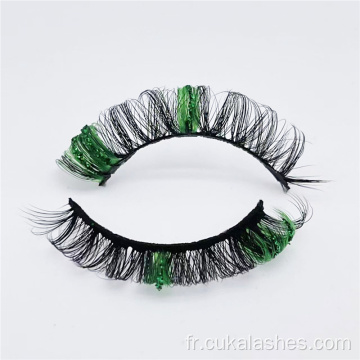 Les cils russes Green Glittler Strips Color Russian Clyels russes